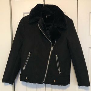 Black faux suede aviator jacket H&M